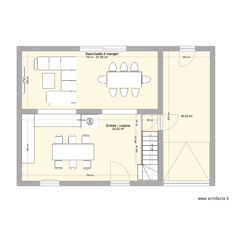 plan de base maison Cabes. Plan de 3 pièces et 61 m2