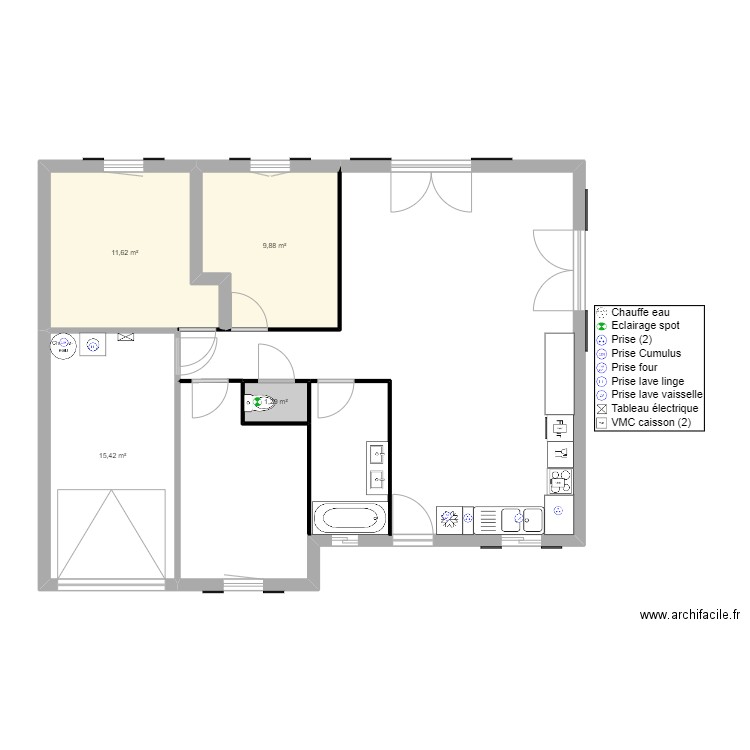 Maison CAMUS 80m. Plan de 4 pièces et 38 m2