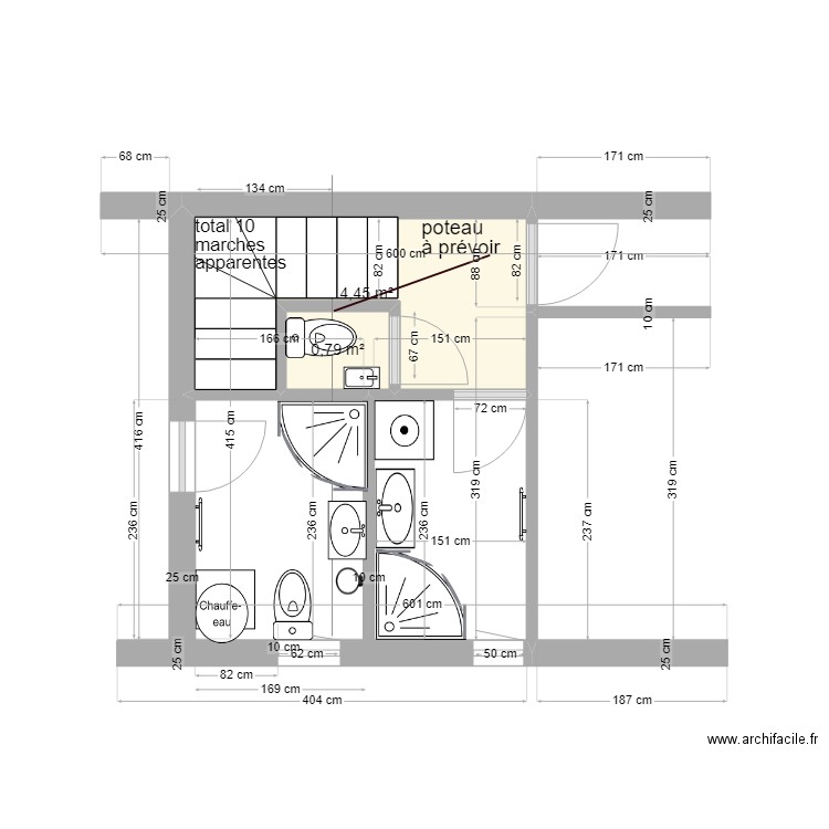 SDB BEDARIEUX. Plan de 2 pièces et 5 m2