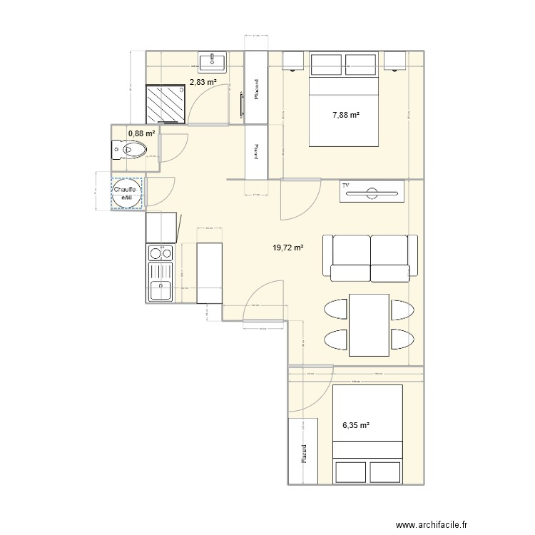 Rempart Villeneuve. Plan de 7 pièces et 39 m2