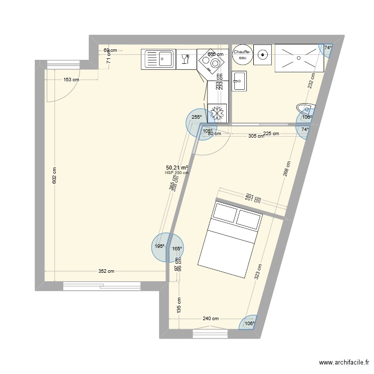 Carnot 3. Plan de 1 pièce et 50 m2