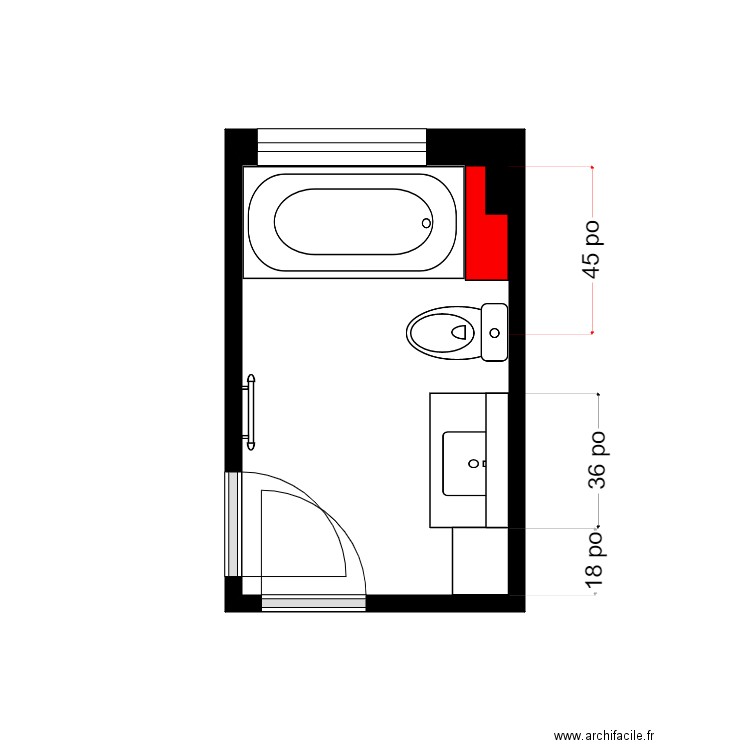 monique sdb rdch1. Plan de 1 pièce et 5 m2