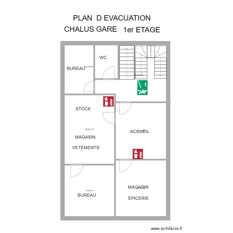 87 CHALUS Gare 1er étage. Plan de 6 pièces et 78 m2