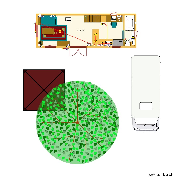 Tiny II. Plan de 3 pièces et 21 m2