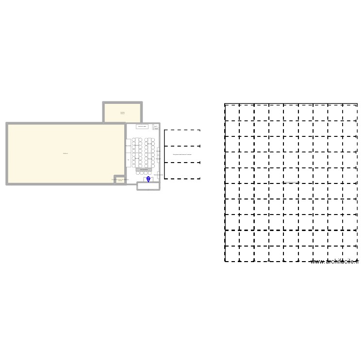  salle des fetes . Plan de 3 pièces et 168 m2