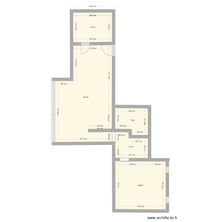 Étage bureau Sanik. Plan de 5 pièces et 85 m2