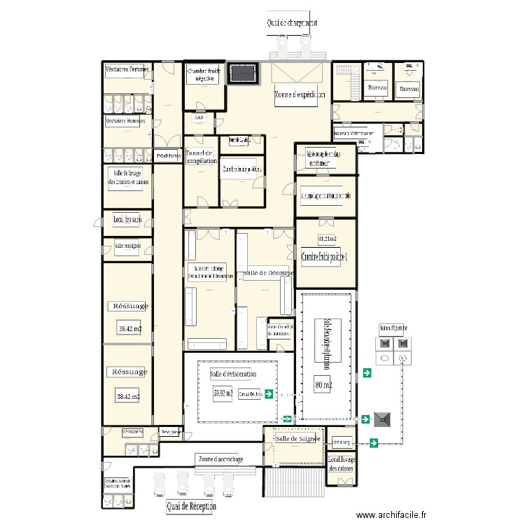 PLAN ABATTOIR . Plan de 40 pièces et 800 m2