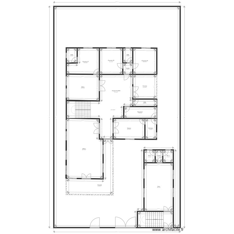 Plan Distribution villa 20x35 RDC. Plan de 21 pièces et 923 m2