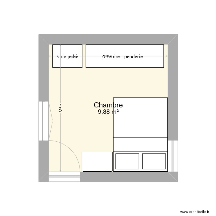 M/PP. Plan de 1 pièce et 10 m2