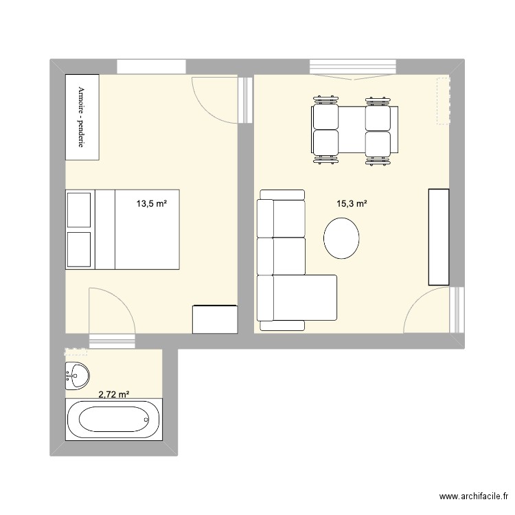 116 Crdinet . Plan de 3 pièces et 32 m2