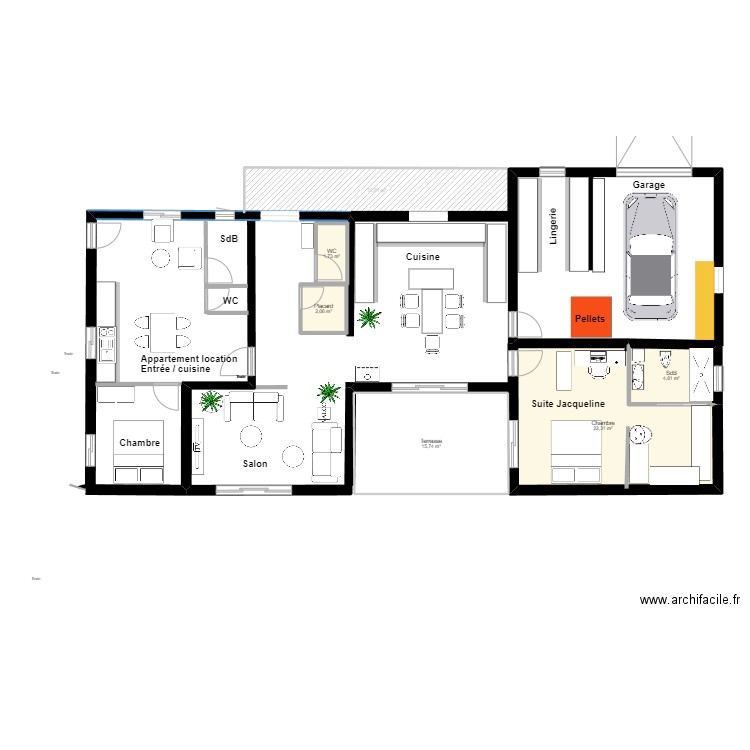 Maison Jacqueline V5 plus petit. Plan de 6 pièces et 58 m2