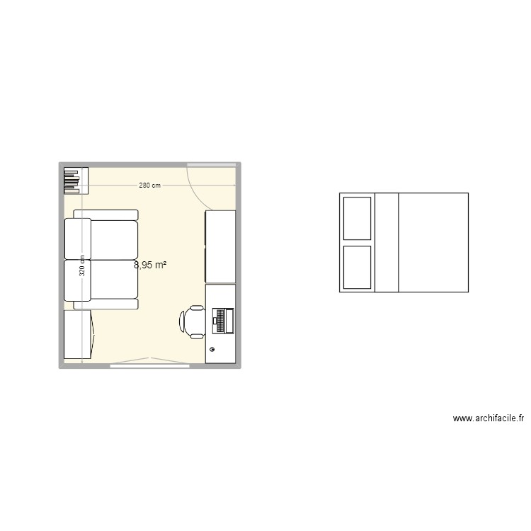 Chambre_Lucas. Plan de 1 pièce et 9 m2