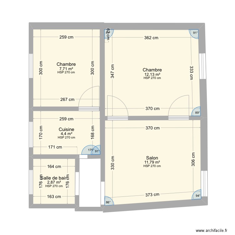 92100 V2. Plan de 5 pièces et 39 m2