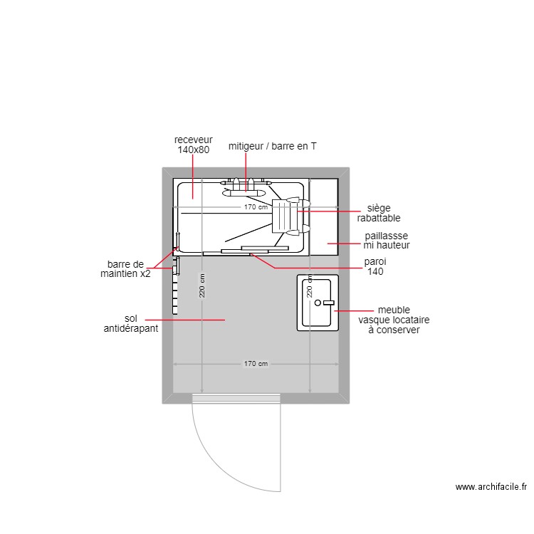 grout. Plan de 1 pièce et 4 m2