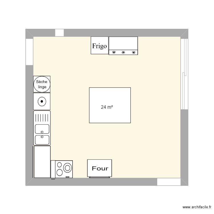 arrière cuisine. Plan de 1 pièce et 24 m2