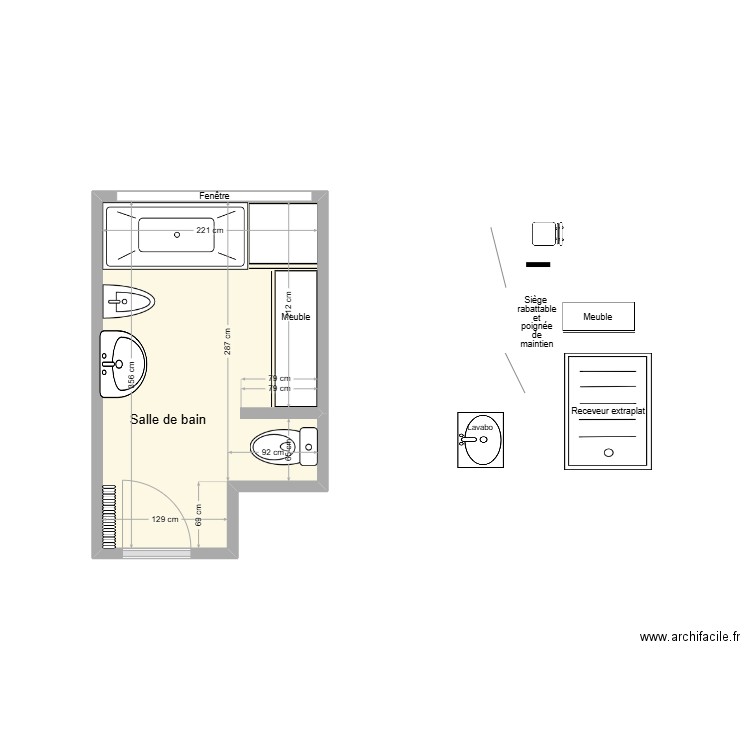 SANS Bruno SDB existant. Plan de 1 pièce et 7 m2