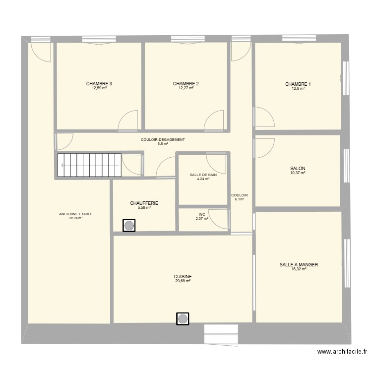 ONESIA - PLAN DU BAS. Plan de 9 pièces et 244 m2