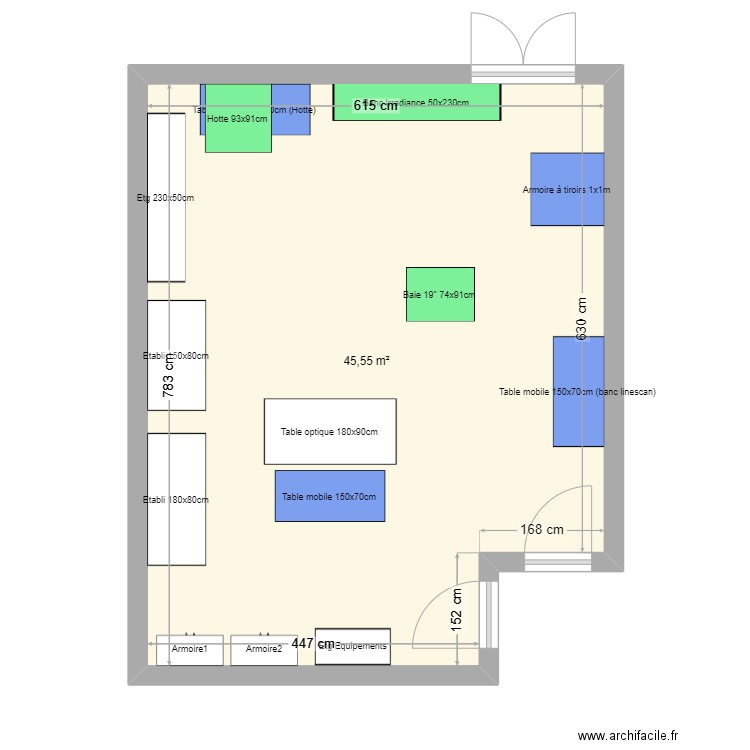 Labo_optique. Plan de 1 pièce et 46 m2