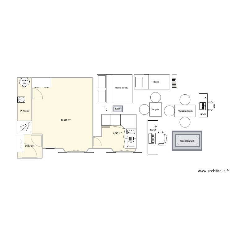 myfirststudio_amenagé1. Plan de 4 pièces et 24 m2