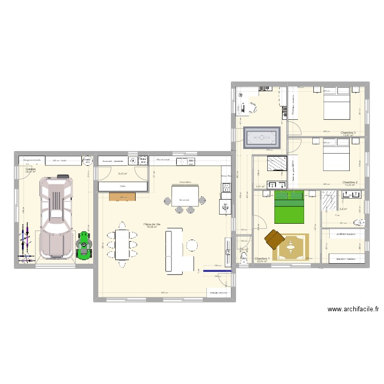 Ploulec'h_Plain Pied. Plan de 9 pièces et 177 m2