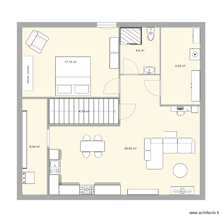 hotel de ville. Plan de 6 pièces et 76 m2