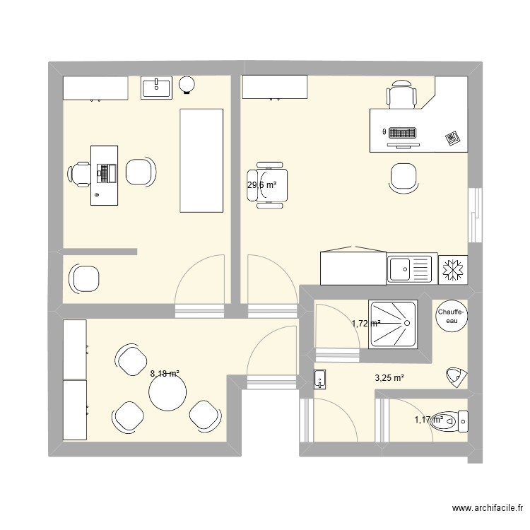 Infirmerie. Plan de 5 pièces et 44 m2