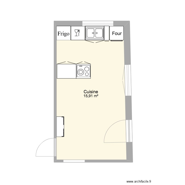 Cuisine Normandie. Plan de 1 pièce et 16 m2