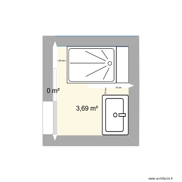 sdb. Plan de 2 pièces et 4 m2