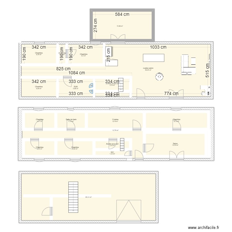 actuelle. Plan de 20 pièces et 302 m2