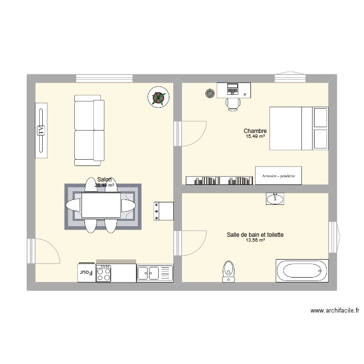 Appartement 1. Plan de 3 pièces et 58 m2