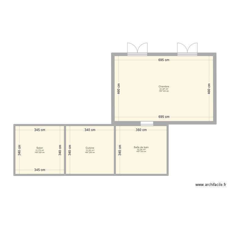 agrandisement maison. Plan de 4 pièces et 67 m2