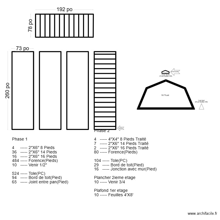 16X20 Structure toit. Plan de 34 pièces et 61 m2