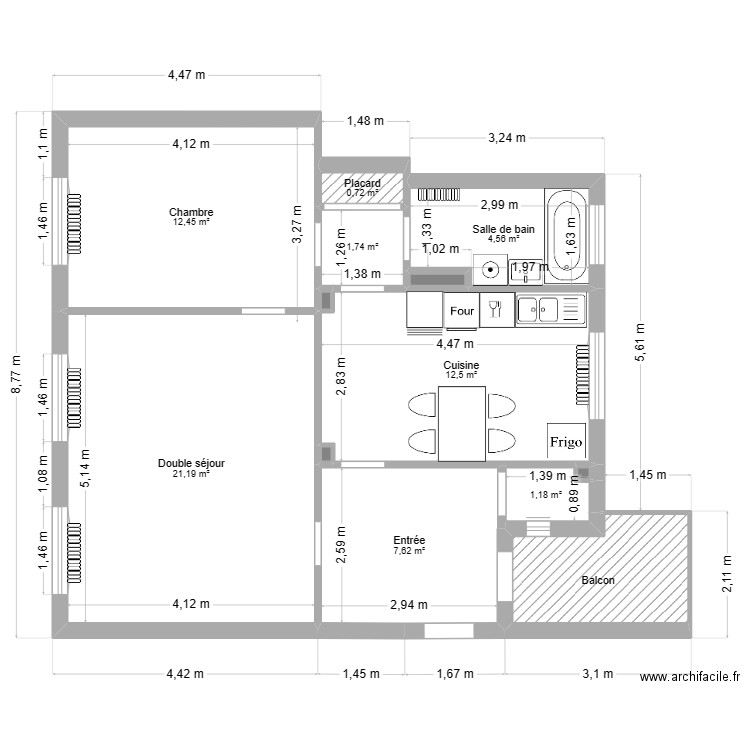 Sarlin. Plan de 13 pièces et 67 m2