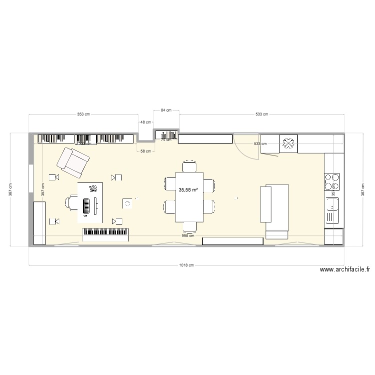 Schwandorferstraße 4 - CuisineSéjour. Plan de 1 pièce et 36 m2