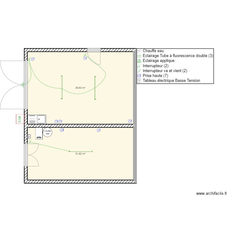 chapel garage . Plan de 2 pièces et 51 m2