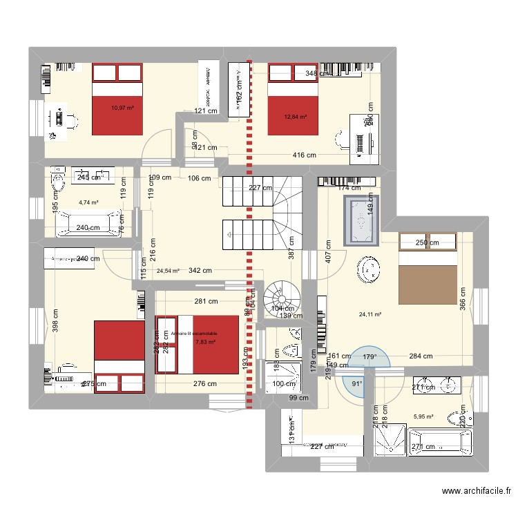 Argentieres étage 1bistestiris. Plan de 14 pièces et 182 m2