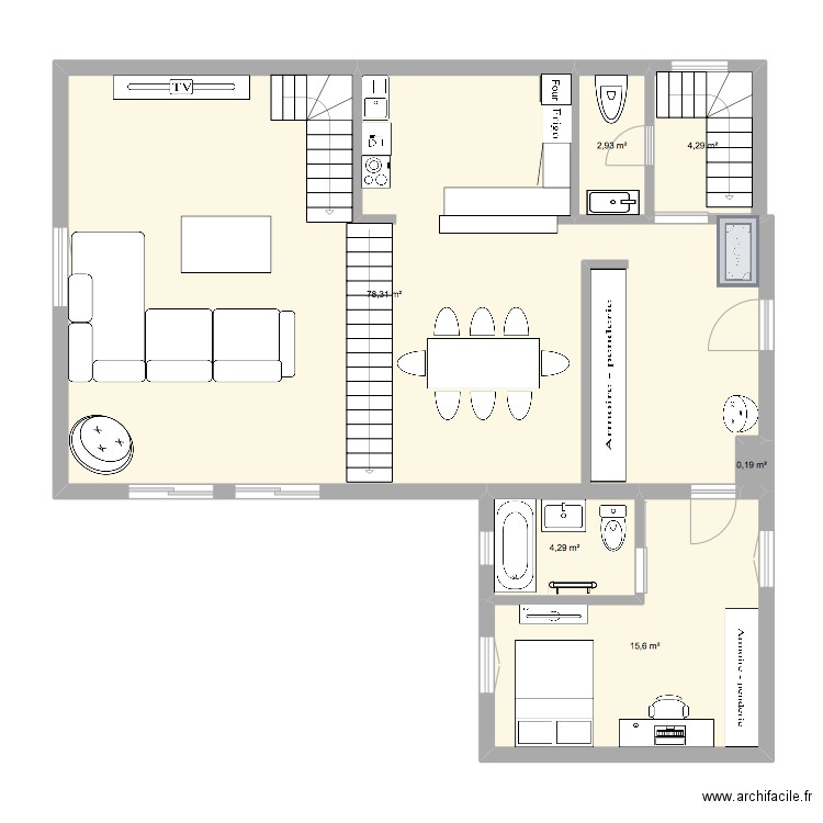 maison étage milieu. Plan de 6 pièces et 106 m2