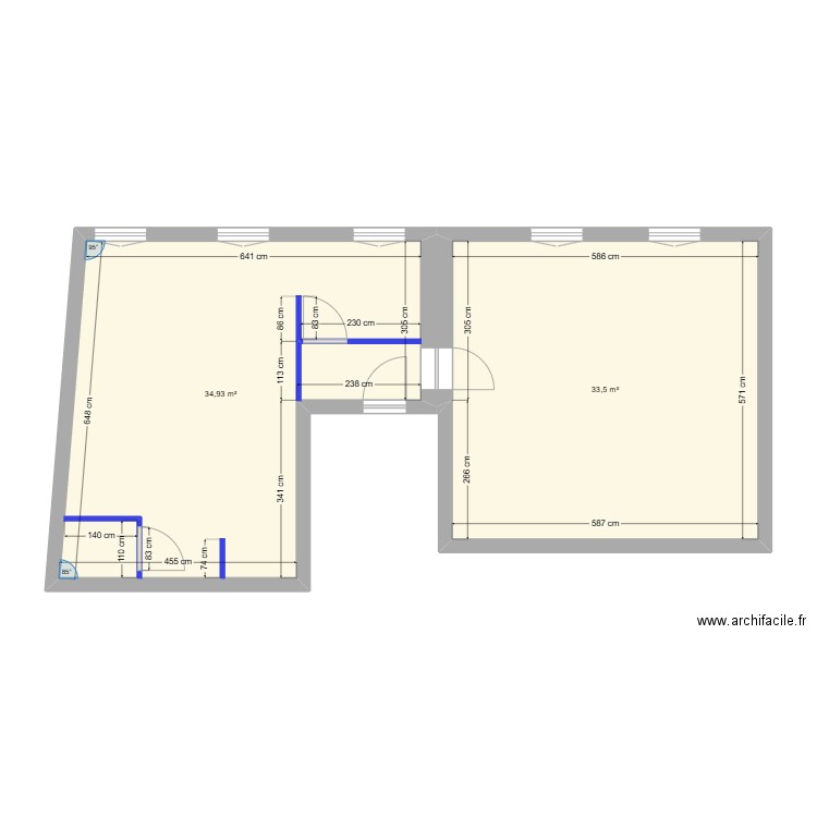 love room coté. Plan de 2 pièces et 68 m2