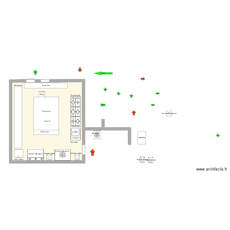 Plan cuisine marche en Vanessa. Plan de 1 pièce et 48 m2