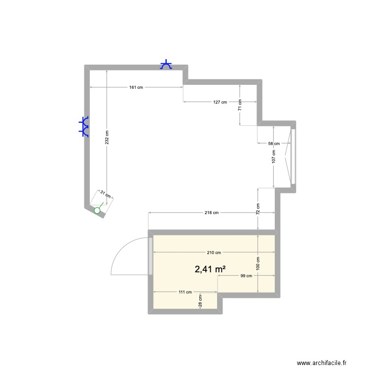 wsh. Plan de 1 pièce et 2 m2