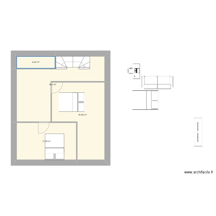 comble v2. Plan de 4 pièces et 47 m2