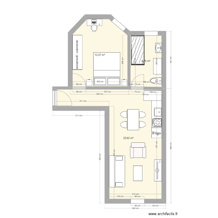 PLAN CLEAN. Plan de 3 pièces et 42 m2