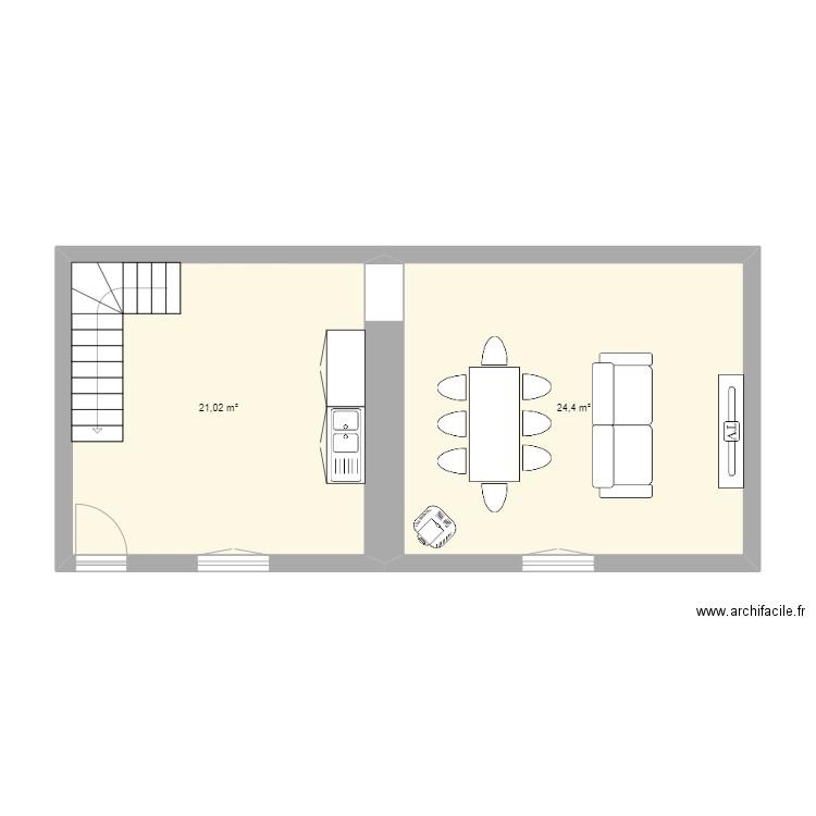 FONTENOTTE 2. Plan de 2 pièces et 45 m2