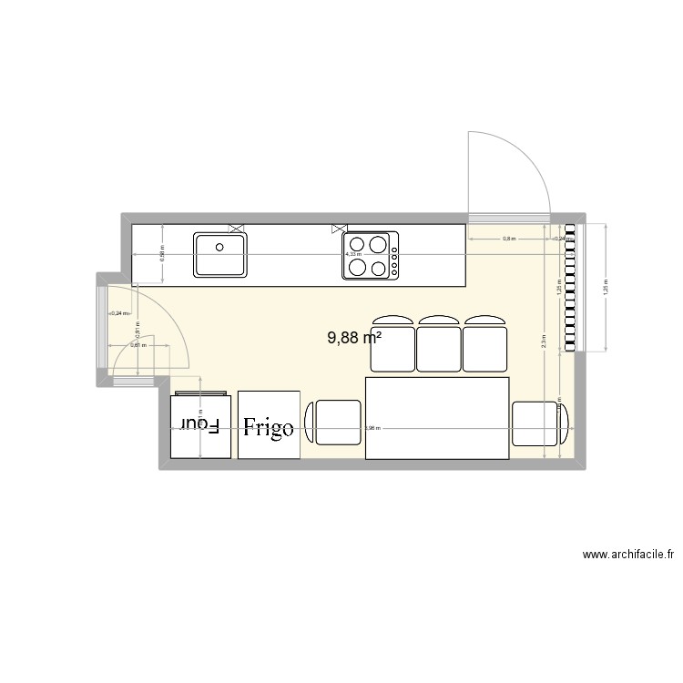 cuisine. Plan de 1 pièce et 10 m2