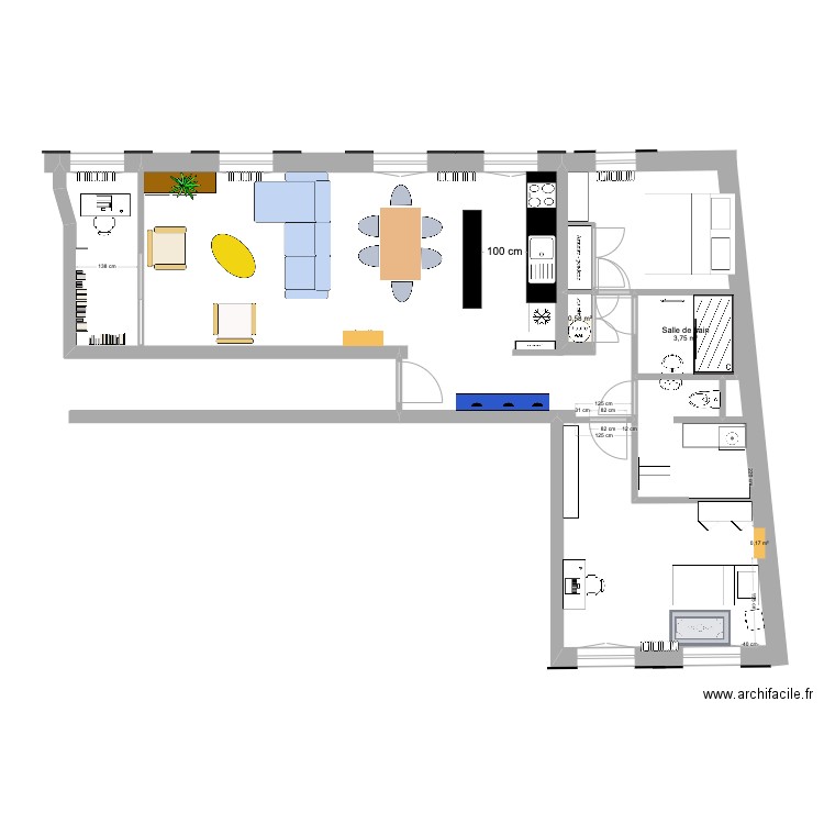 114. Plan de 2 pièces et 4 m2