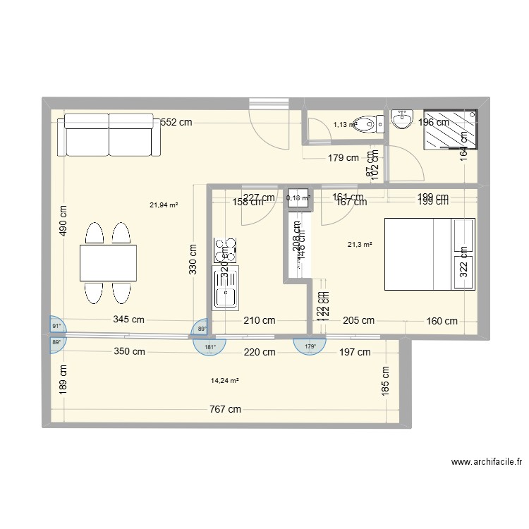 plan appartement Cannes . Plan de 5 pièces et 59 m2