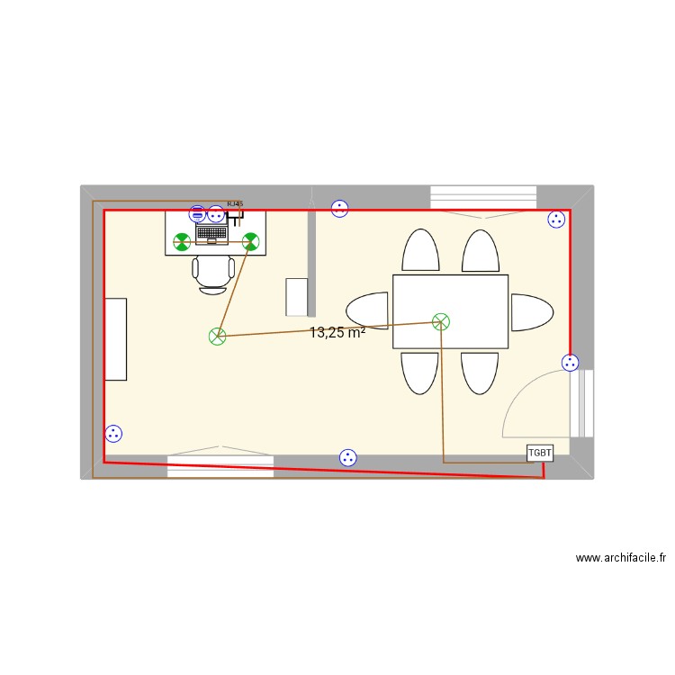 Test schéma élec. Plan de 1 pièce et 13 m2