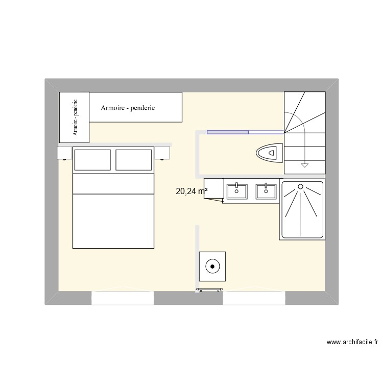 Plan chambre parentale. Plan de 1 pièce et 20 m2