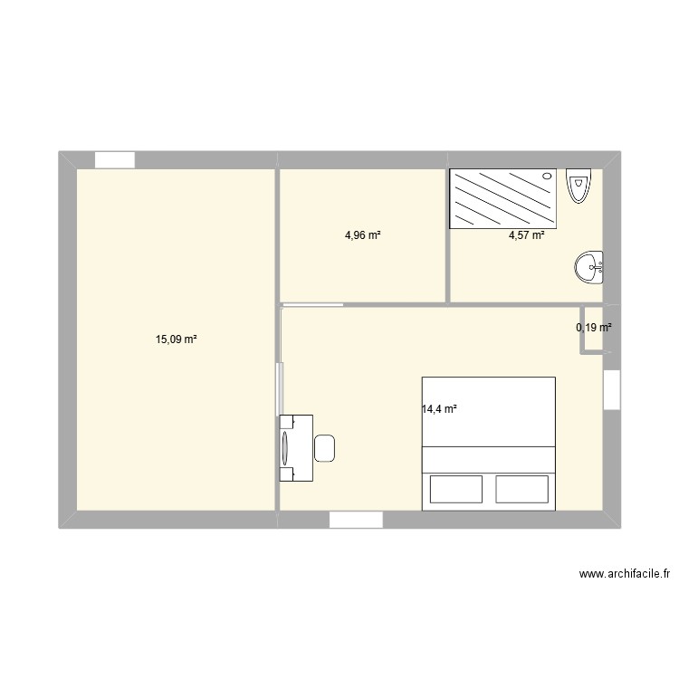 Chambre parental. Plan de 4 pièces et 46 m2