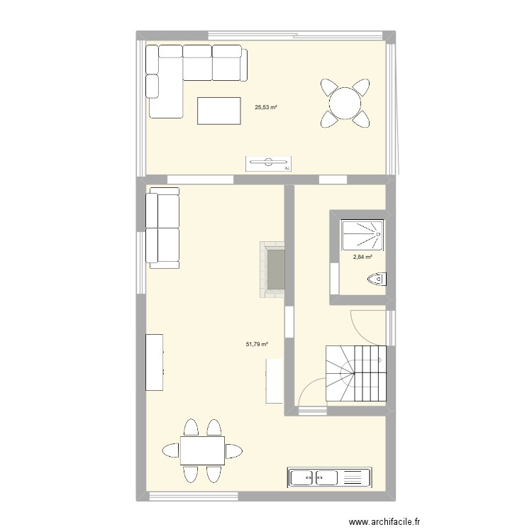 veranda. Plan de 3 pièces et 80 m2